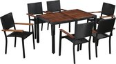 7-delige Tuinset poly rattan en acaciahout zwart