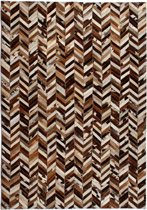 Tapijt chevron patchwork 80x150 cm echt leer bruin/wit