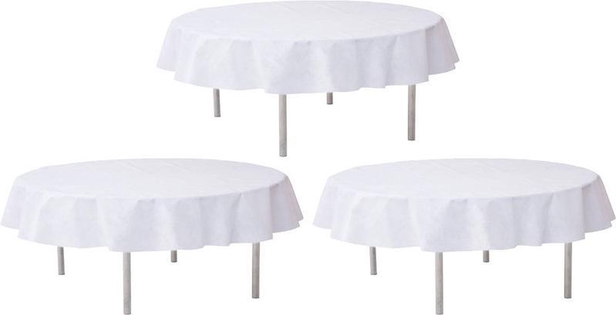 3x Witte ronde tafelkleden/tafellakens 180 cm stof - Ronde tafelkleden Opaque White - Witte tafeldecoraties - Wit thema