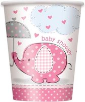 "Olifant" kartonnen bekertjes roze voor Baby Shower x8