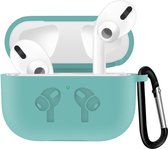 Case Cover Voor Apple Airpods Pro - Turquoise - Siliconen Hoesje met Musketon Haakje - Bescherming Tegen Krassen, Stoten en Stof