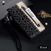 P.C.K. Hoesje/Boekhoesje luxe zwart met rose geschikt voor Apple Iphone 11 PRO MET Glasfolie