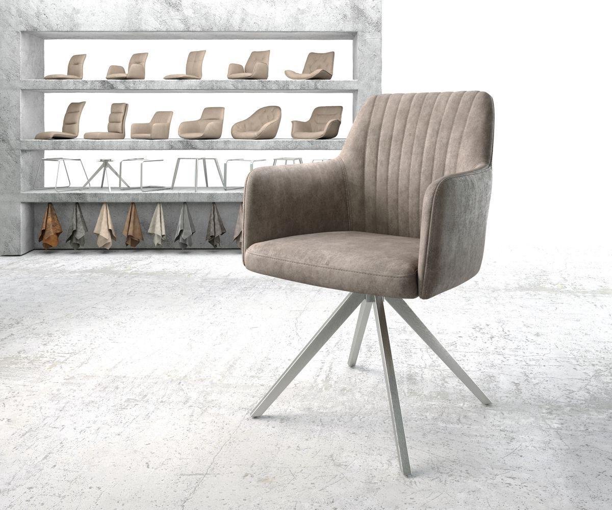 Gestoffeerde-stoel Greg-Flex kruisframe hoekig roestvrij staal microvelours taupe vintage pocketveer kern