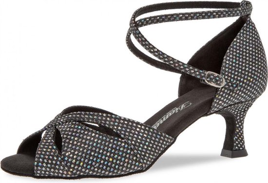 Chaussures de Danse Femme Salsa Latin Diamond 141-077-183 - Noir / Argent Holographique - Talon 5 cm - Taille 38