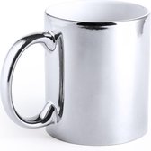 Metallic zilveren koffiebeker/theemok keramisch 350 ml - Servies - Bekers/mokken