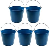 5x Blauwe schoonmaakemmers/huishoudemmers 16 liter 32 x 28 cm - Agri emmers - Kunststof/plastic emmer/sopemmer met metalen hengsel/handvat