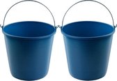 2x Blauwe schoonmaakemmers/huishoudemmers 16 liter 32 x 28 cm - Agri emmers - Kunststof/plastic emmer/sopemmer met metalen hengsel/handvat