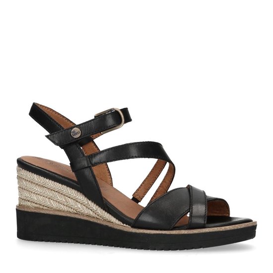 Zwarte leren sandalen met sleehak - Dames | MANFIELD