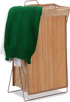 Relaxdays Panier à linge bambou avec tiges panier de rangement 40 l sac à linge panier cadre pliant métal naturel