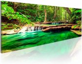 Schilderij - Groene Waterval,  1 deel , bruin , premium print op canvas