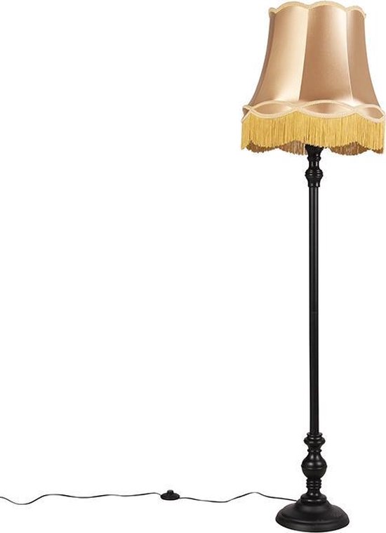 QAZQA classico - Klassieke Vloerlamp | Staande Lamp met kap - 1 lichts - H 1660 mm - Zwart Goud - Woonkamer | Slaapkamer | Keuken