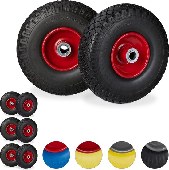 relaxdays 8 x jeu de roues de diable - pneu en caoutchouc - chariot à main - 150 kg - jante en acier