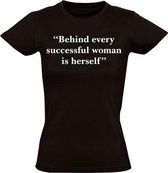 Behind every successful woman dames t-shirt zwart | funny | cadeautip | grappig | maat M