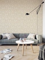 Barok behang Profhome VD219171-DI vliesbehang hardvinyl warmdruk in reliëf gestempeld met ornamenten glinsterend beige ivoorkleurig goud 5,33 m2