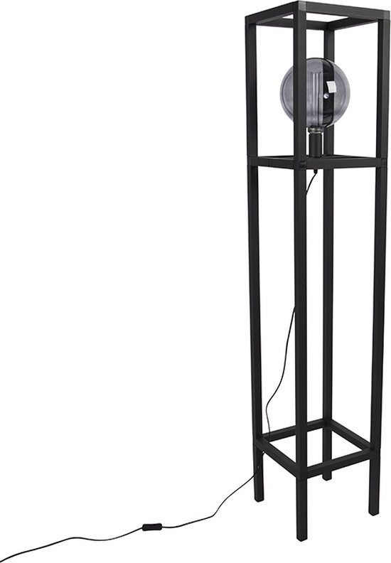 QAZQA big_cage2 - Industriele Vloerlamp | Staande Lamp - 1 lichts - H 1500 mm - Zwart - Industrieel - Woonkamer | Slaapkamer