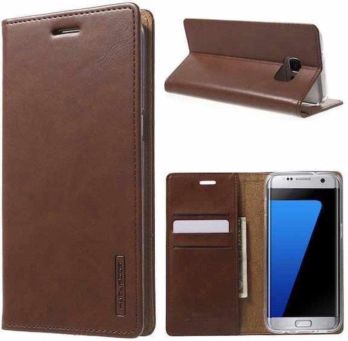 Hoesje geschikt voor Samsung Galaxy S7 Edge - blue moon flip wallet case bruin