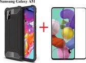 Hoesje Geschikt Voor Samsung Galaxy A51 Screen Protecter Zwart + Armor Hoesje Zwart