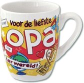 Mok - Cartoon Mok - Voor de liefste Opa - Gevuld met een dropmix - In cadeauverpakking met gekleurd krullint