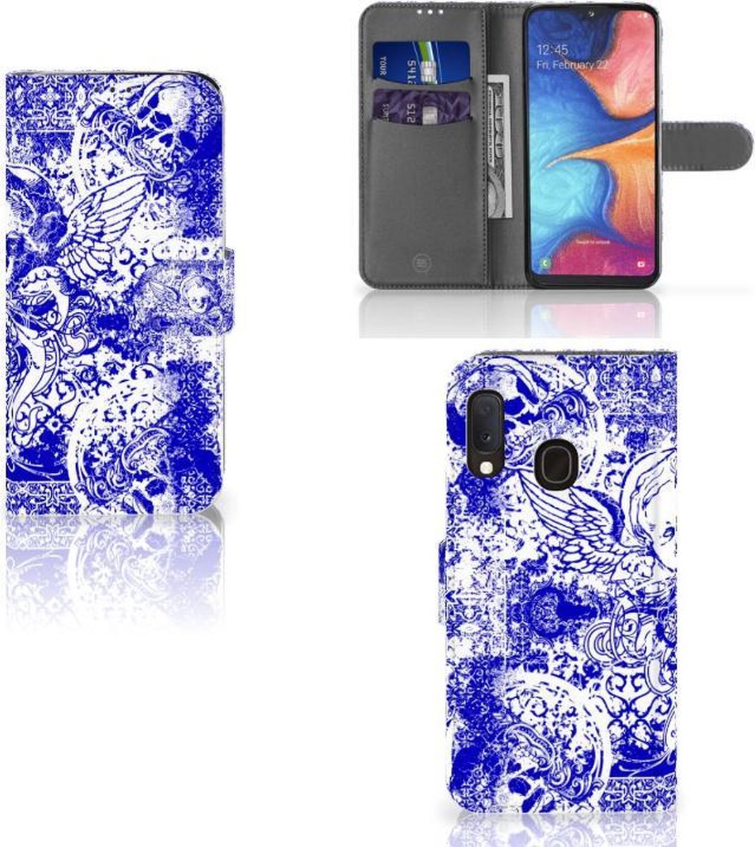 Telefoonhoesje met Naam Samsung Galaxy A20e Angel Skull Blauw