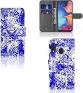 Housse en Cuir Premium Flip Case Portefeuille Etui pour Samsung Galaxy A20e Portefeuille Skull Blue Angel