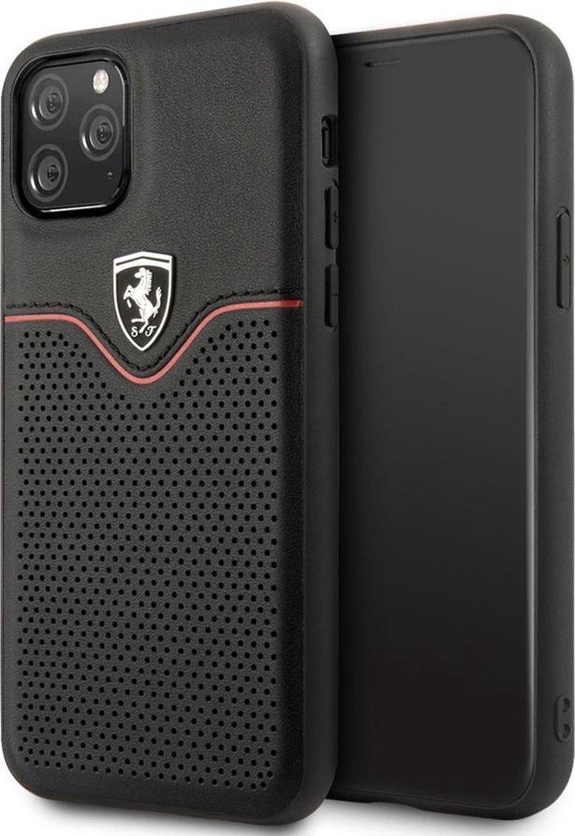iPhone 11 Pro Backcase hoesje - Ferrari - Effen Zwart - Leer