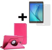 Samsung Galaxy Tab A 2019 Hoesje - 10.1 inch - 360° Draaibare Book Case Bescherm Cover Hoes Roze + Samsung Tab A 2019 Screenprotector Tempered Glass