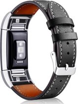 YONO Leer Bandje Zwart voor Fitbit Charge 2 – Vervangende Armband in Lederen Design