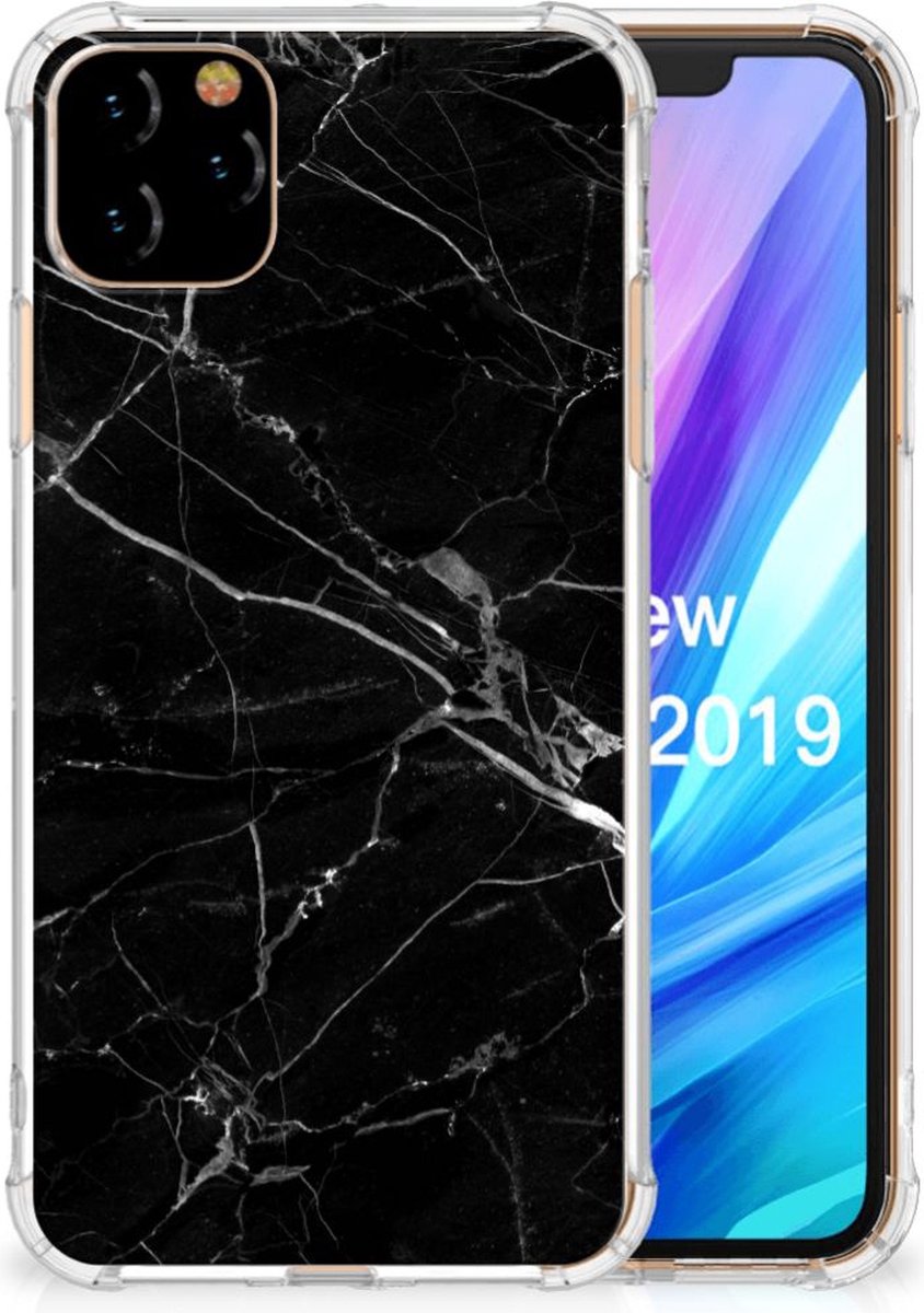 Apple iPhone 11 Pro Max Anti-Shock Hoesje Marmer Zwart - Origineel Cadeau Vader