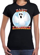 Halloween Happy Halloween spook verkleed t-shirt zwart voor dames - horror spook shirt / kleding / kostuum S