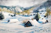 DP® Diamond Painting pakket volwassenen - Afbeelding: Aquarel winterlandschap - 60 x 90 cm volledige bedekking, vierkante steentjes - 100% Nederlandse productie! - Cat.: Winter