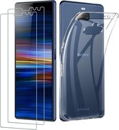 Hoesje Geschikt voor: Somy Xperia 10 Tranparant TPU Siliconen Soft Case + 2X Tempered Glass Screenprotector