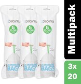 Pack of x 3 Brabantia PerfectFit Bags, Code G, 23-30 litre, 20 Bags per Roll - White