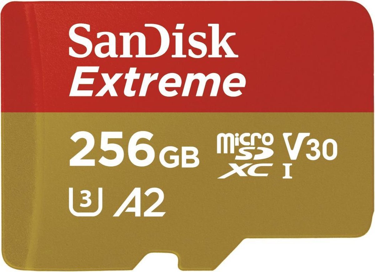 SanDisk Extreme MicroSDXC 256GB - U3 V30 A2 - 160MB/s - met adapter