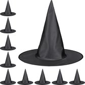 Relaxdays 10 x heksenhoed zwart - tovenaarshoed - feesthoed - punthoed - halloween