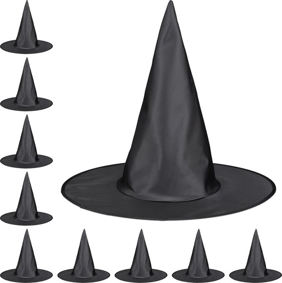 Relaxdays 10 x heksenhoed zwart - tovenaarshoed - feesthoed - punthoed -  halloween | bol.com