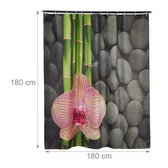 relaxdays douchegordijn 180x180 - 12 ringen - met print - orchidee - wasbaar