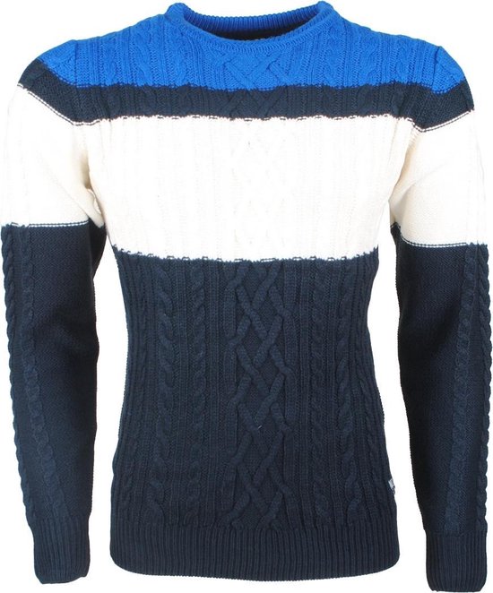 Baxboy Gebreide trui voor heren, Two Tone, ronde hals, grof gebreid B-8056, grijs, L