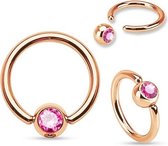 Rosé Goud Ball Closure Ring Roze Kristal 10mm / 1.6mm draaddikte