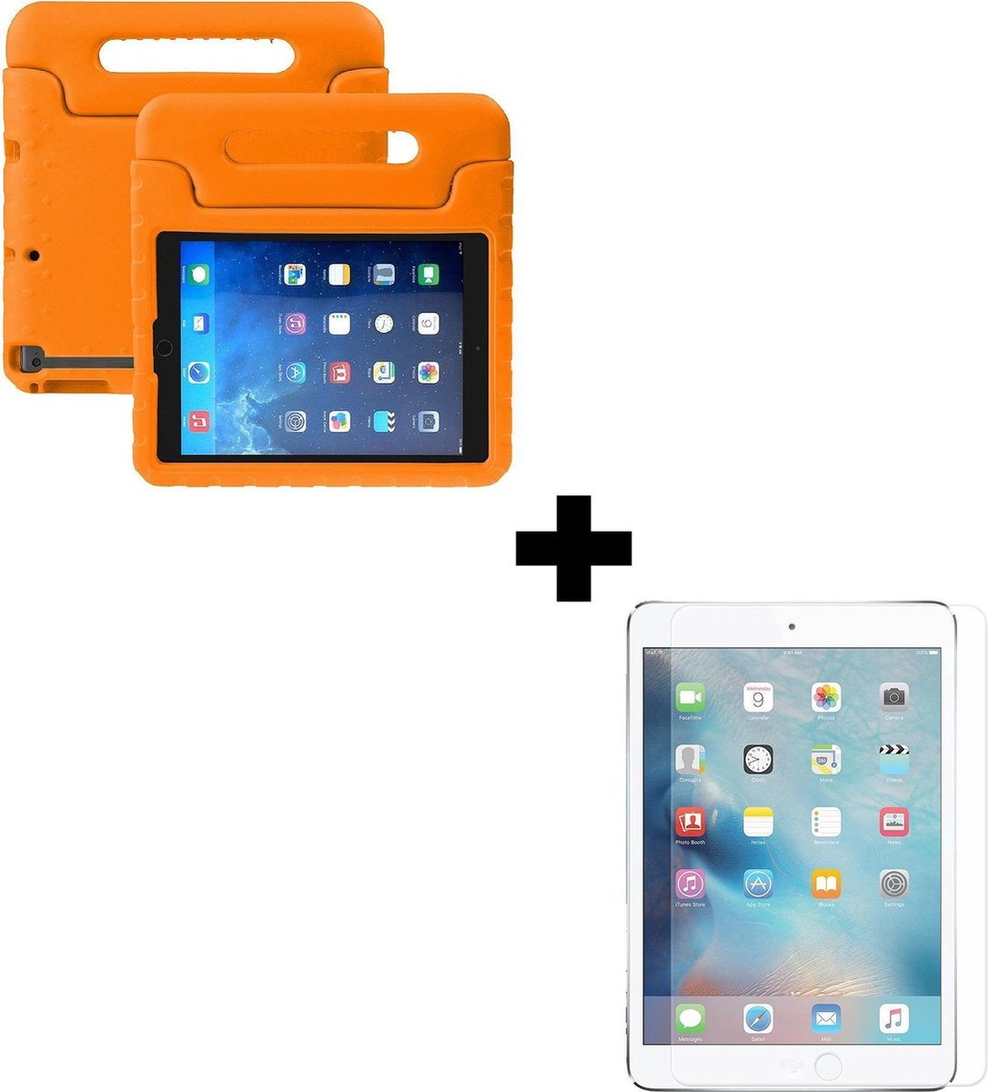 Hoesje - Geschikt voor Apple iPad 2 (2011) - 9.7 inch - 2e Generatie - Met Screenprotector - Kinderhoes - Shockproof Bumper - Kidsproof Case - Tablethoes - Kinder Hoes Cover - Oranje