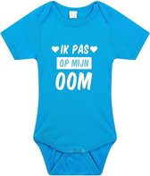 Ik pas op mijn oom tekst baby rompertje blauw jongens - Kraamcadeau - Babykleding 80 (9-12 maanden)