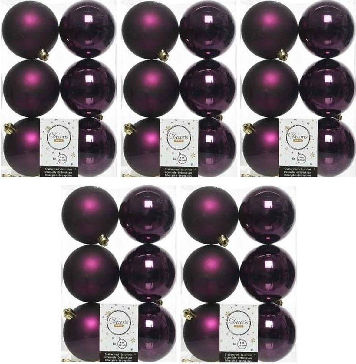 30x Aubergine paarse kunststof kerstballen 8 cm Mat/glans Onbreekbare plastic...