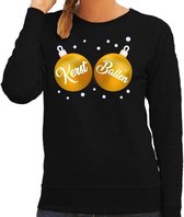 Foute kersttrui / sweater zwart met gouden Kerst Ballen borsten voor dames - kerstkleding / christmas outfit L (40)
