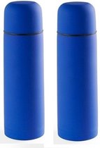 2x RVS thermosflessen/isoleerkannen 500 ml blauw - Thermoskannen - Isolatiekannen