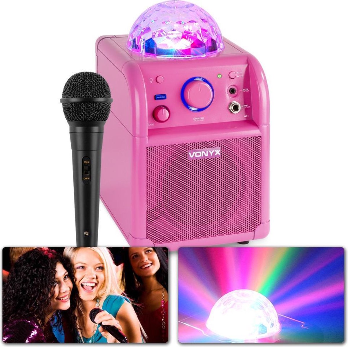 Karaoke set - Vonyx SBS50P - Roze karaokeset met Bluetooth, echo en microfoon