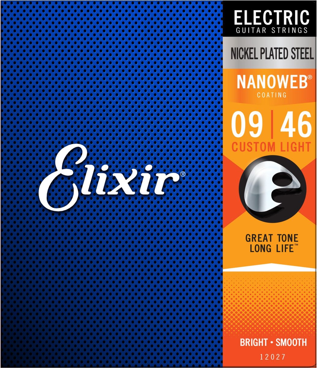 Elixir 12027 Electric Guitar Strings Nanoweb Custom Light 9-46