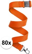 80x Oranje keycord/lanyard met karabijnhaak sleutelhanger 50 cm - Polyester keycords/sleutelkoord