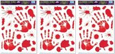 Halloween 3x Halloween raamsticker met bloed handen - Halloween/horror decoratie/versiering