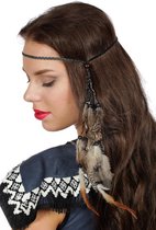 Haarband gevlochten met bruine veren