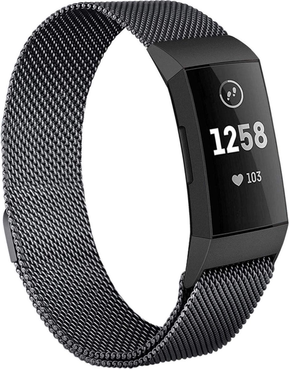 Bandje geschikt voor Fitbit Charge 3 - Zwart Milanese Band