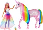 Barbie Dreamtopia - Barbiepop - Prinses en eenhoorn barbie paard met licht en geluid